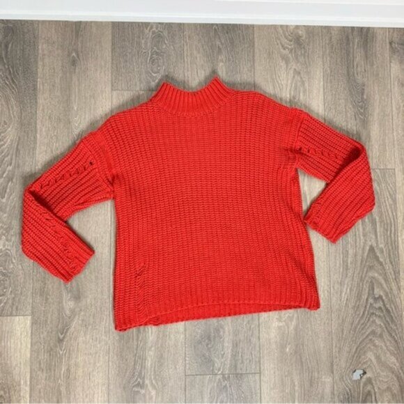 Revolve Lovers and Friends Clea Sweater Red Chunky Knit Shredded Distressed - Picture 4 of 11